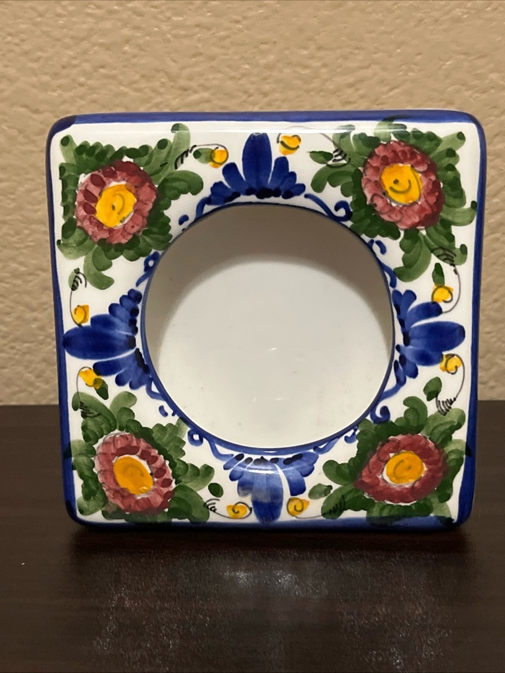 Talavera Mexican Art Pottery Free Standing Floral Picture Frame Signed